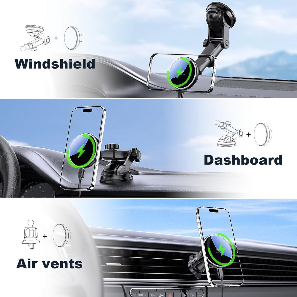 for Mag-Safe Car Mount Charger Dash Windshield Vent Magnetic Phone Holder