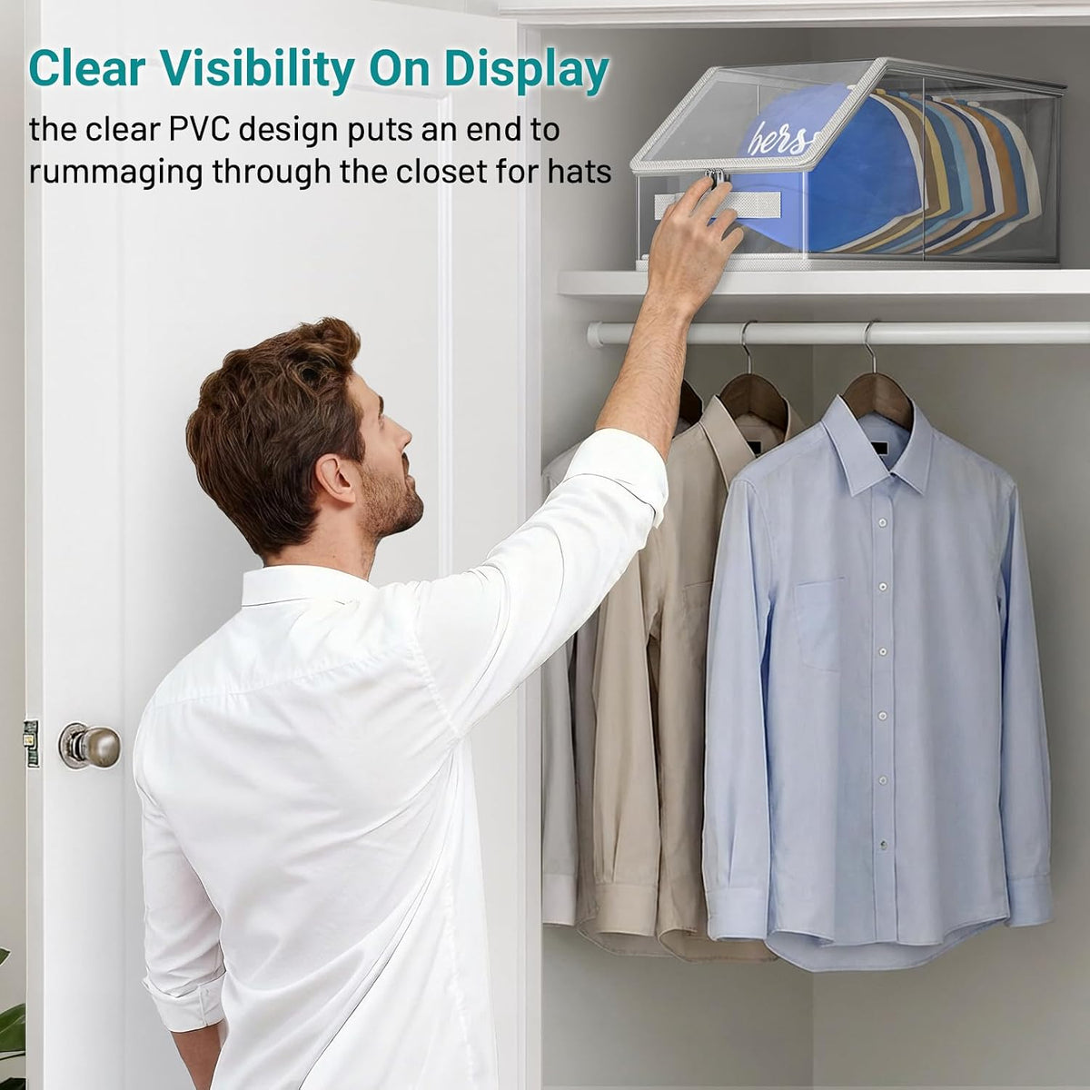 AOODA 2PCS Stackable Hat Storage for Baseball Caps, Clear Hat Organizer for Closet Holds up to 24 Caps, Men‘s Hat Box Display with Cardboard (Grey)