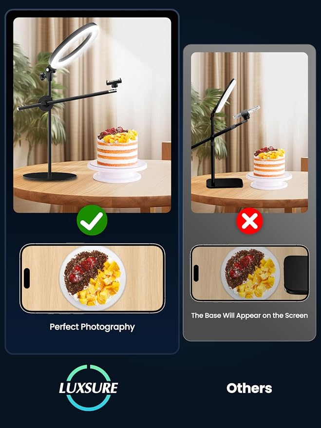 Selfie Ring Light with Stand and Phone Holder, Overhead Phone Mount with 10.5"