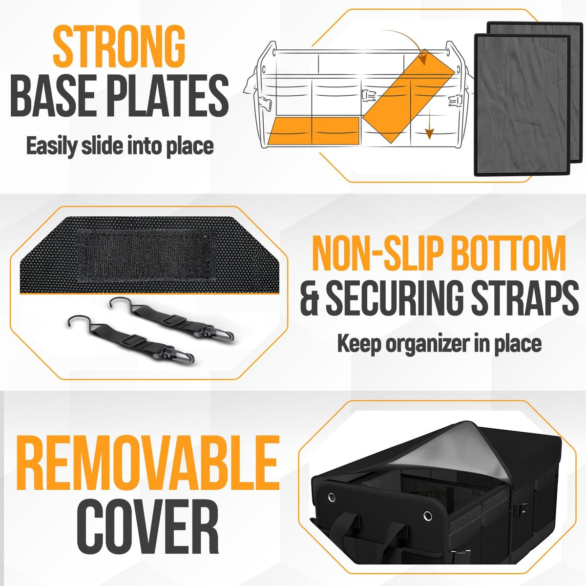 FORTEM Trunk Organizer For SUV Car Organizer and Storage, Collapsible Multi-Compartment Storage Bag Car Accessories for Women Men, 1680D Oxford, Non Slip Bottom, Adjustable Straps, Soft Cover (65L)