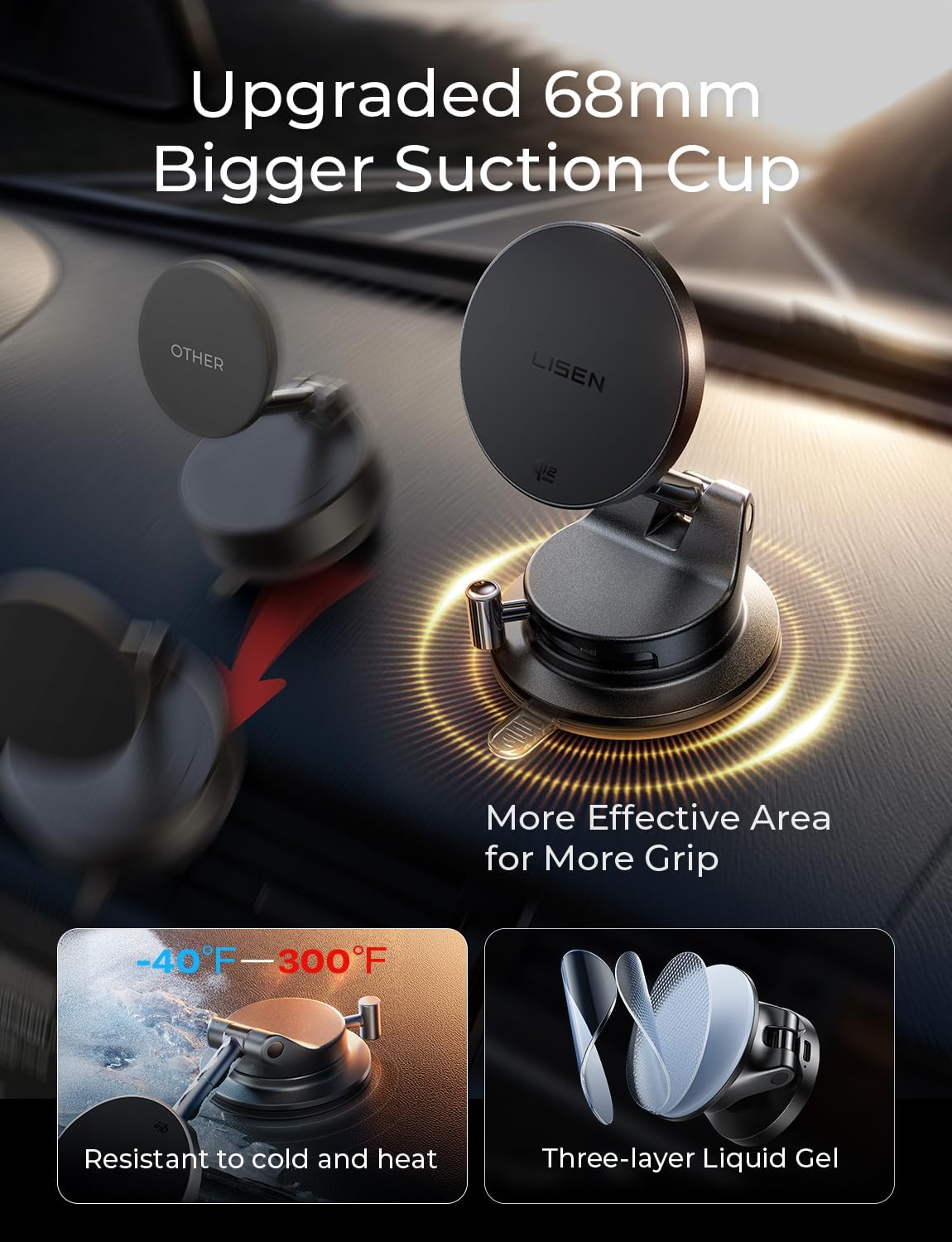 LISEN for Qi2 25W MagSafe Car Mount Charger for iPhone 18 Pro Max, MagSafe Car Charger, Fast Wireless Charging Car Charger iPhone 18, Suction Phone Mount, for iPhone 18 Car Charger with 54W Adapter