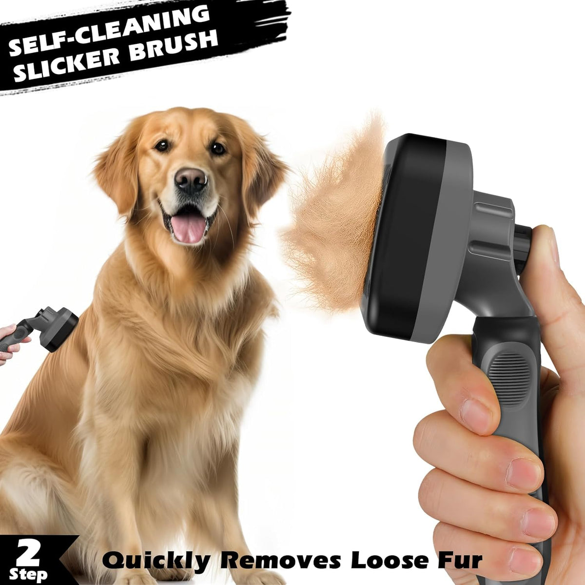 Skiennix Self-Cleaning Slicker Brush Set - Pet Grooming Rake & Flea Comb for Dogs, Cats, Horses | Premium Gray Tool