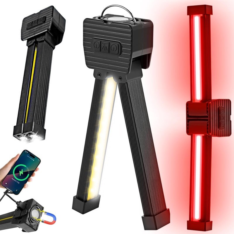 YETHKE Gym Lamp, Portable Gym Lighting for Posing, Magnetic Work Light Rechargeable, Gift for Men/Women, 180° Rotate Foldable with Hang Hook Camping Lamp, USB Power Bank LED Handheld Flashlight-Black