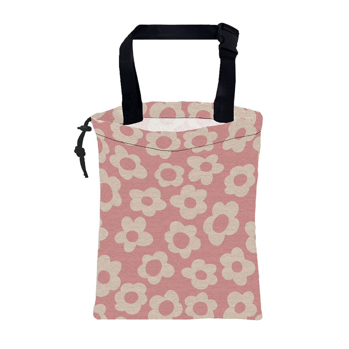 Car Garbage Bag Vintage Pink Groovy Flowers Drawstring Car Trash Bag Hanging for Back Seat with Adjustable Buckle Canvas Vehicle Trash Can Easy-to-Install