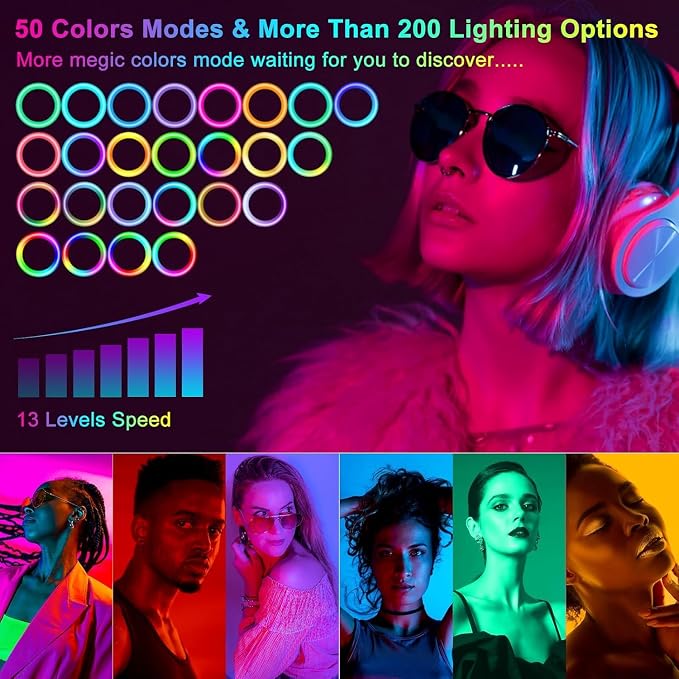 13" Selfie Ring Light with Stand 76" Tall & Phone Holders, Sunset Lamp