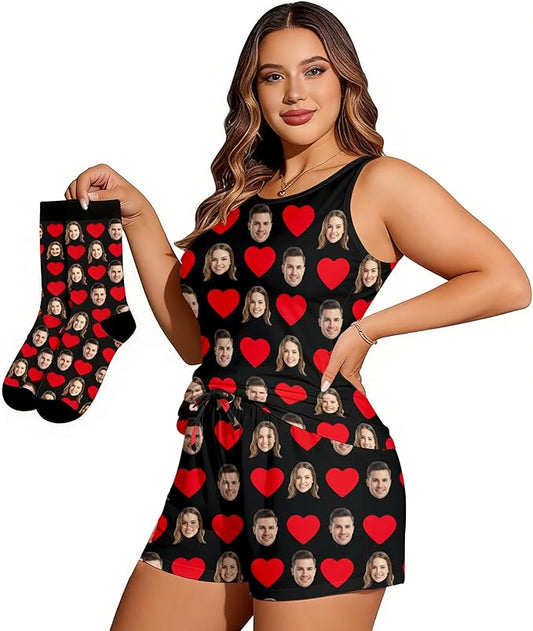 D-Story Personalized Pajamas with 1-8 Faces for Women Men, Custom Christmas Pjs, Pajamas Gifts For Family,Cat Mom,Dog Mom