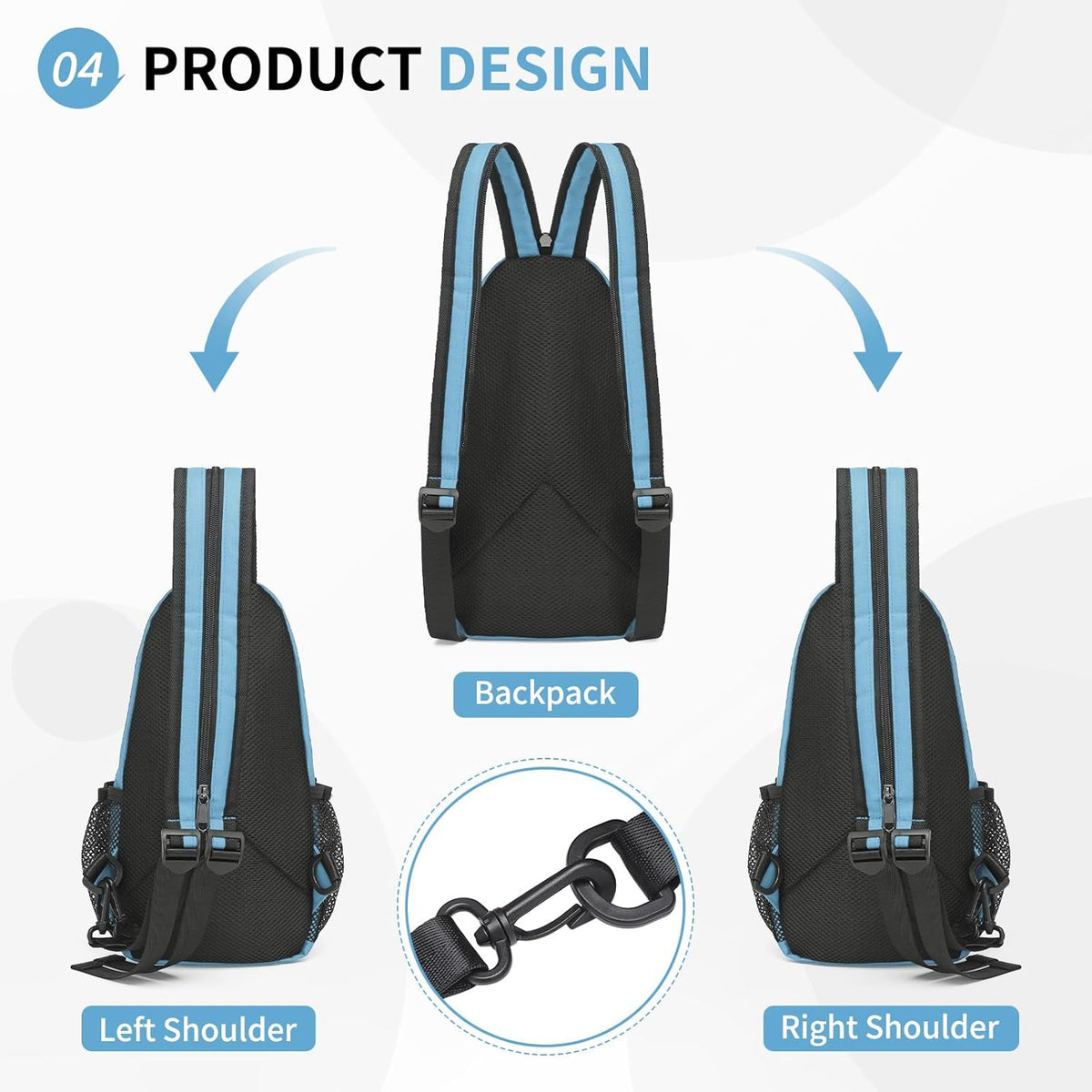 Skiennix Convertible Sling Bag - Lightweight Crossbody Backpack for 7.9" Tablet | Casual Travel & Hiking (Blue)