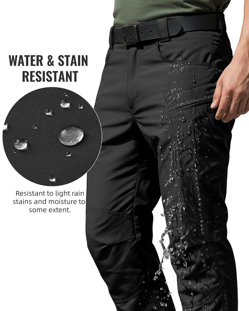 PIDO YOGA Men's Stretch Tactical Pants Waterproof Ripstop Fabric Cargo Pants Lightweight Casual Hiking Outdoor Work Pants (No Belt),Black