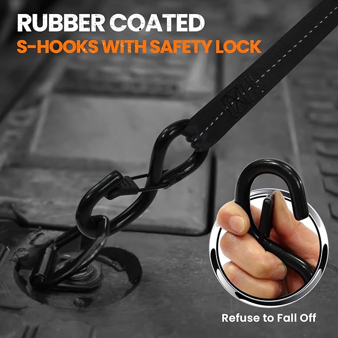 Retractable Ratchet Straps (4 PK) 1 in x 12 ft Auto Retract Tie Down Straps, 1500lb Break Strength AutoRetract Self Retracting for Motorcycle, Truck, Cargo, Trailer, ATV, UTV -Black