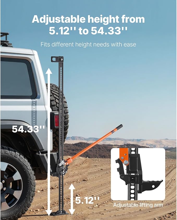 VEVOR Farm Jack 60inch, 7000 lbs Capacity Ratcheting Off Road Jeep Jack for Tractor, Truck, SUV, Bumper Lift, Orange