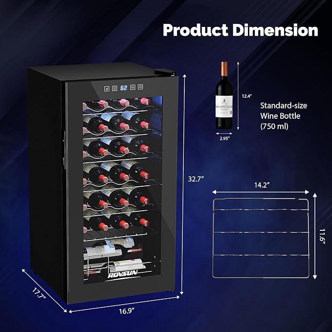 ROVSUN 28 Bottle Wine Fridge, Freestanding Compressor Wine Cooler Refrigerator, Beverage Wine Chiller with Digital Temperature Control & Double-layer Glass Door for Red White Wine, Champagne, Beer