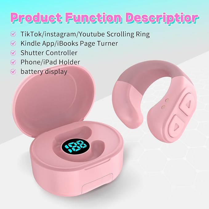 TikTok Scrolling Ring Remote, Hands‑Free Scroll/Like/Next/Volume Control