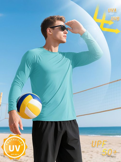 KEFITEVD Men's Long Sleeve UV Protection Shirt - Quick Dry Rash Guard for Fishing & Athletics