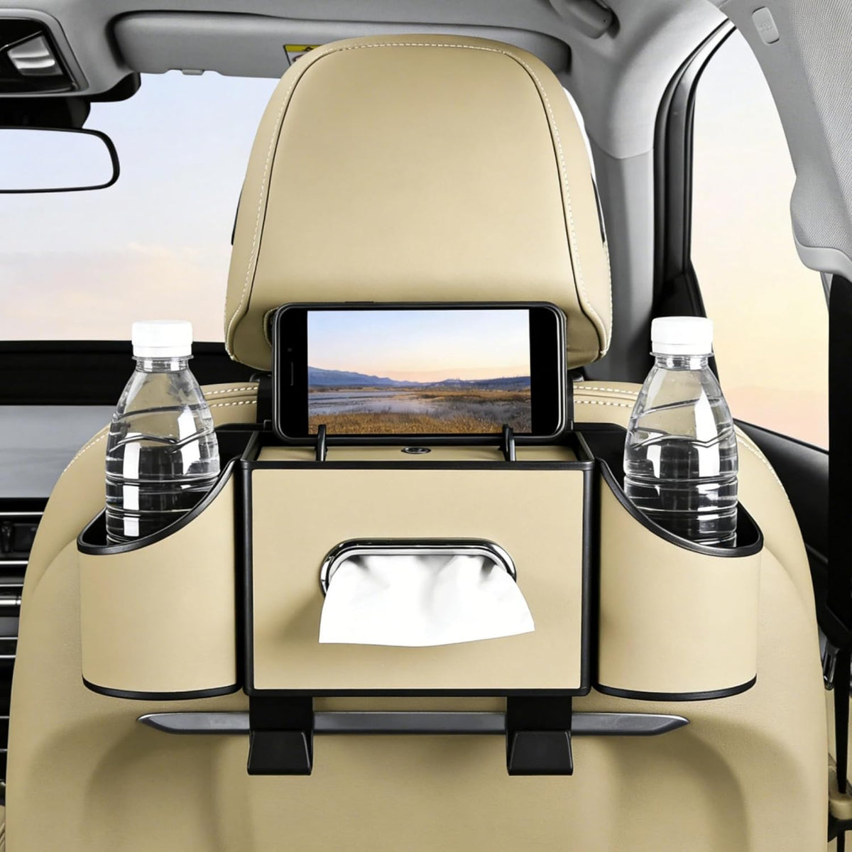 Back Seat Car Organizer, Nappa Leather Car Seat Organizer with Cup Holders and Tissue Box, Premium Hanging Storage Bag for SUV Truck Road Trip (2 PCS)