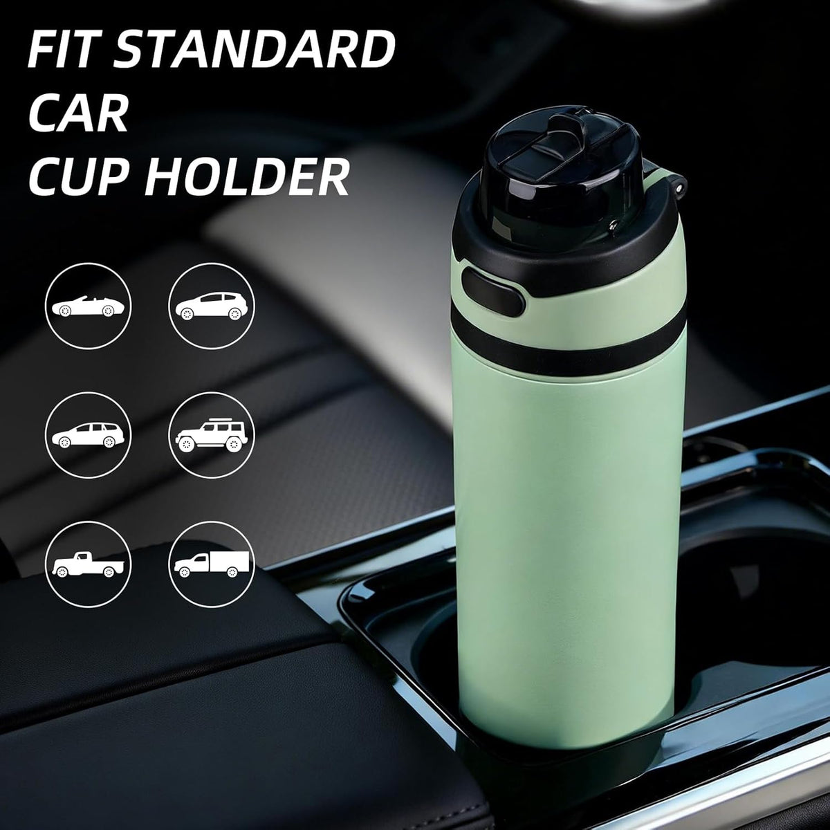 BJPKPK 25oz Insulated Water Bottle with 2-1 Straw Spout Lid, Stainless Steel Metal Water Bottles with Carry Handle, BPA Free, Leak-Proof, Fits in Car Cup Holder, Thermo for Sports,Black