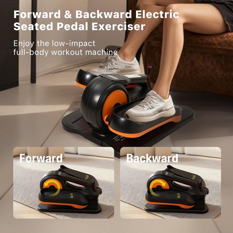 Under Desk Elliptical Machine,Electric Ellipse Leg Exerciser as See on TV with Remote Control,12 Level Speeds Seated Pedal Exerciser for Seniors Adults, Manual & Auto Mode(Orange)