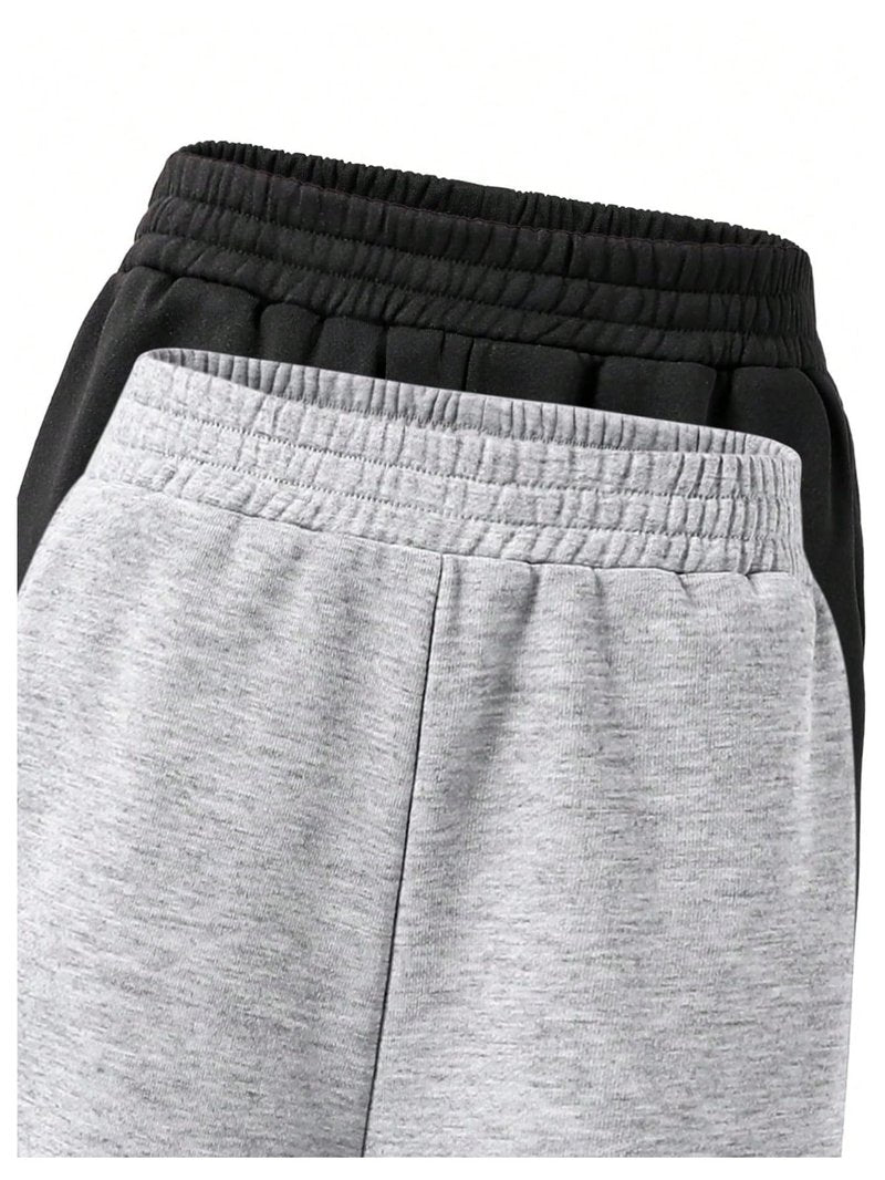 RoseSeek Girl's Baggy Sweatpants Elastic Waist Wide Leg Pants Joggers Track Sweat Pants Trouser 2 Pack Black Grey 12Y