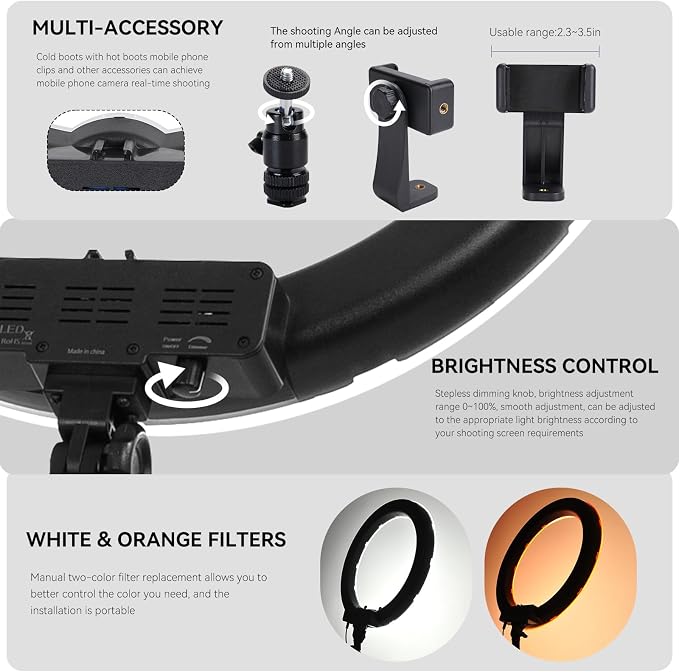 Ring Light Kit 18" 55W 5500k dimmable LED Light, 70inch Foldable Stand