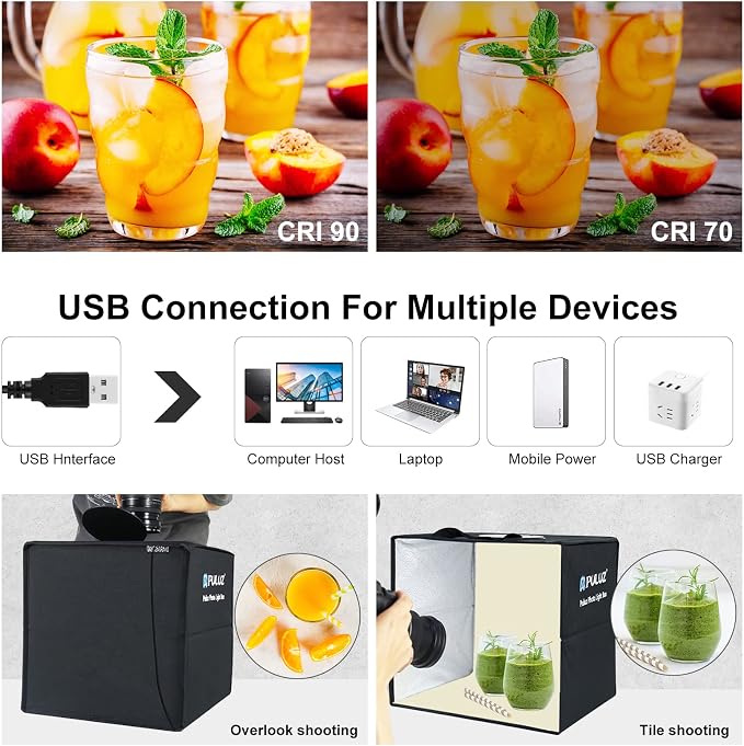 PULUZ Photo Light Box, Tri-Color Dimmable Light Shooting Tent Box