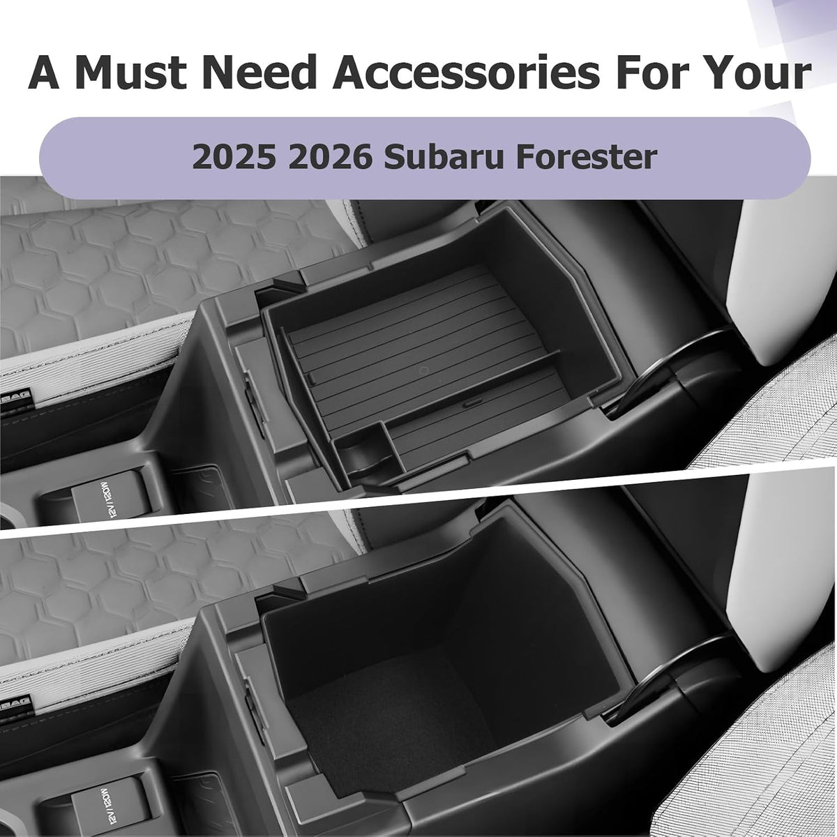 LUWU for 2025 2026 Subaru Forester Accessories for 2025 Forester Base/Sport/Limited Armrest Console Secondary Storage Box Insert Tray ABS Material Black 2-Pack(Not for 2026 Touring/Wilderness/Premium)
