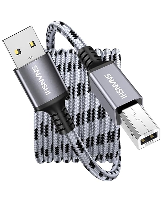 SNANSHI USB Printer Cable 25 ft, Nylon Braided USB 2.0 Type A to B Male Printer