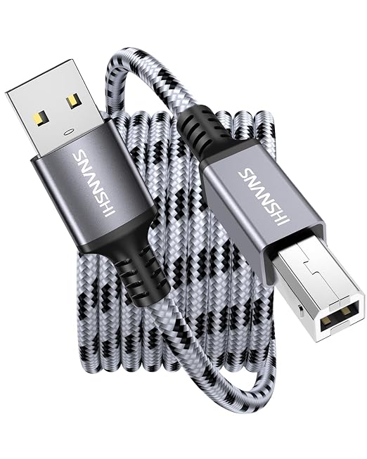 SNANSHI USB Printer Cable 6ft, Nylon Braided Printer Cable to USB Stable Wired