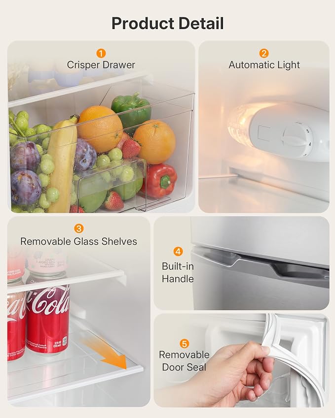 Upstreman 3.1 Cu.Ft Mini Fridge with Freezer, Double Door Small Refrigerator, Adjustable Thermostat, Energy Star Certified Low Noise Mini Refrigerator for Bedroom, Dorm, Apartment Silver-TM31