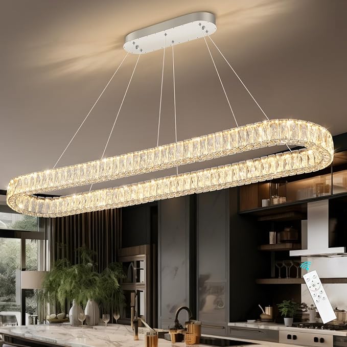 HAIXIANG Crystal 59 Inch Long Chandelier Modern Dimmable LED Chandeliers