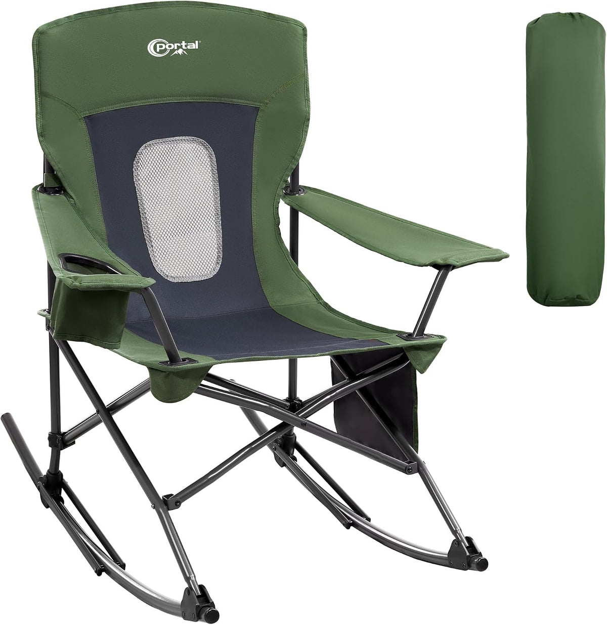 Portal Outdoor Rocking Chair Camping Folding Portable Rocker with Cup Holder Side Pocket Carry Bag, Support 350LBS, Blue