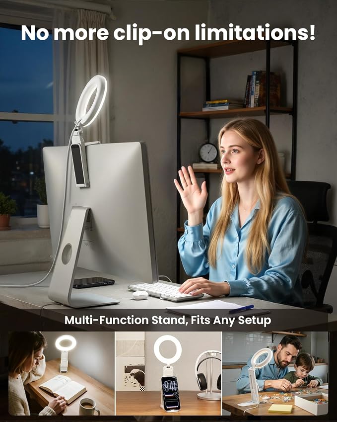 Ring Light for Laptop Desk Clip On, Small Computer Video Conference Lighting