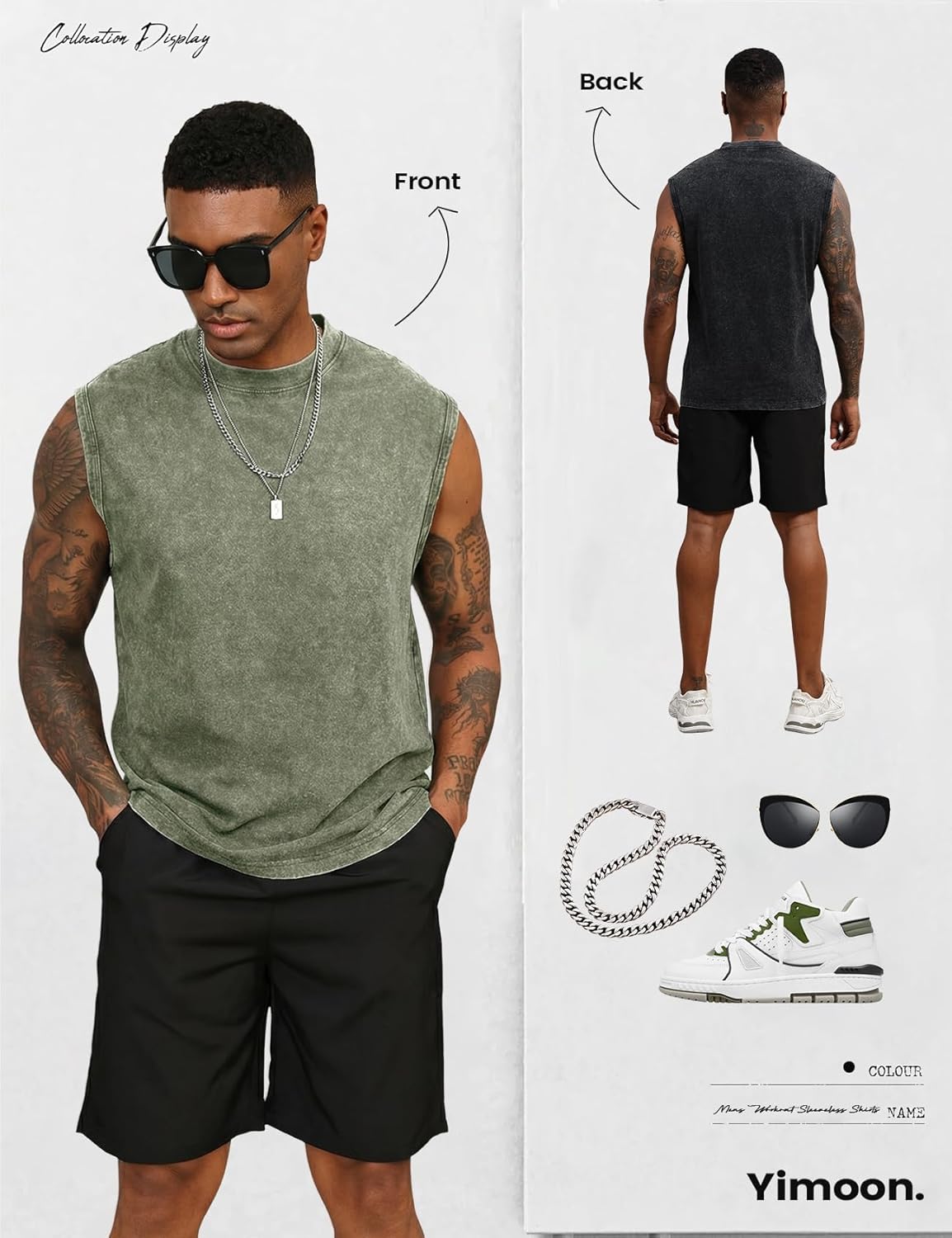 Yimoon Men's Tank Tops - Sleeveless Cotton Workout Tees for Gym | Acid Wash, Loose Fit