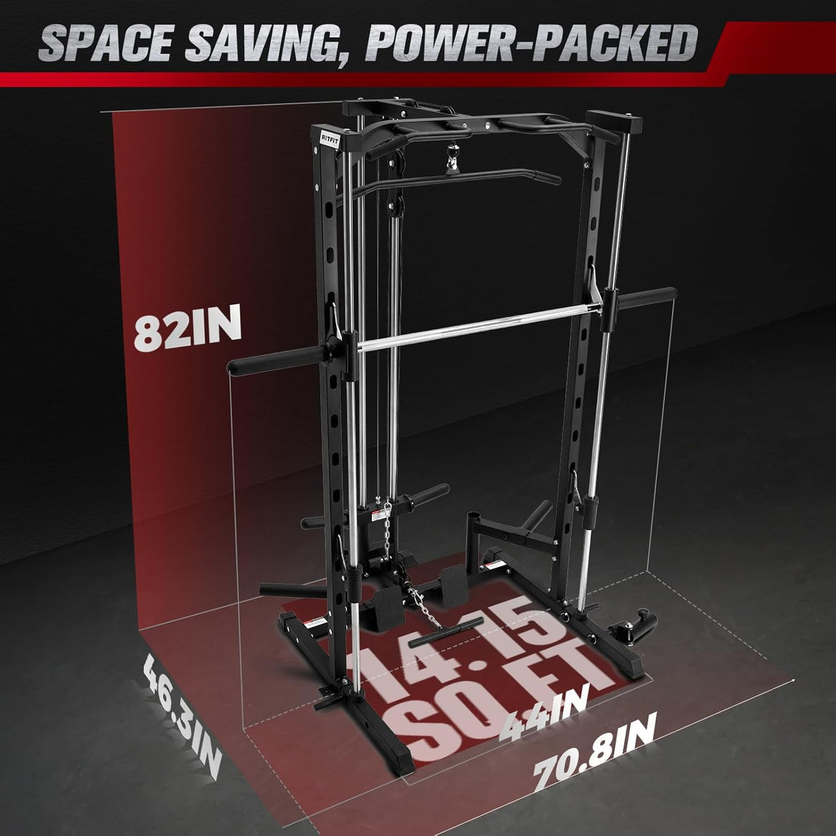 RitFit Smith Machine Power Rack - Versatile LAT Pull Down System & Barbell Training Attachments