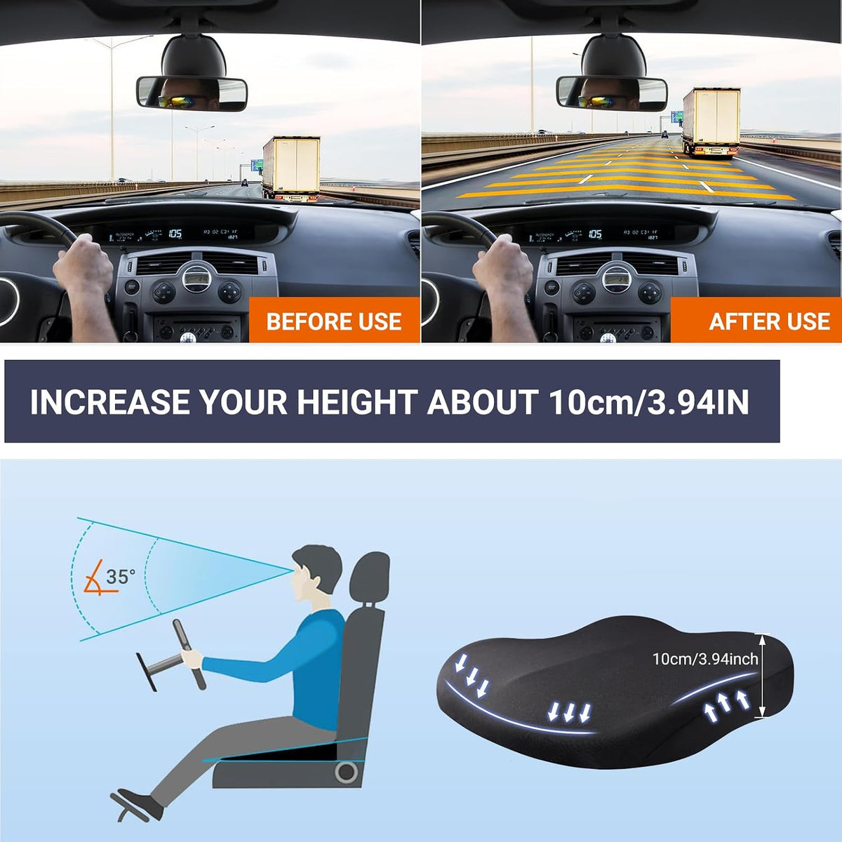 Adult Booster Car Seat Cushion, Wedge Memory Foam Pad for Driving Seat, Effectively Increase Height By 3.94 inch, Car Travel Accessories for Long Trips, (Coffee)