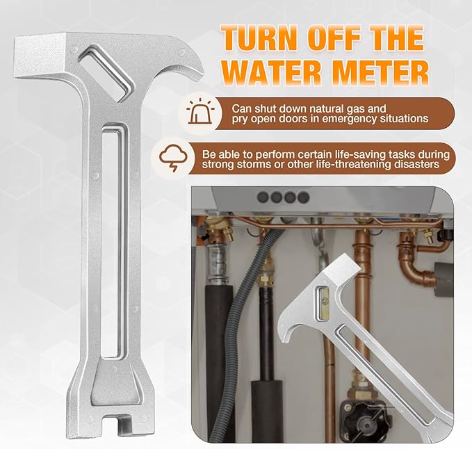 4-in-1 Emergency Tool – Gas & Water Shut Off Wrench, Non-Sparking Pry Bar, Earthquake Survival – Firefighter-Designed, Heavy-Duty Alloy (silver)