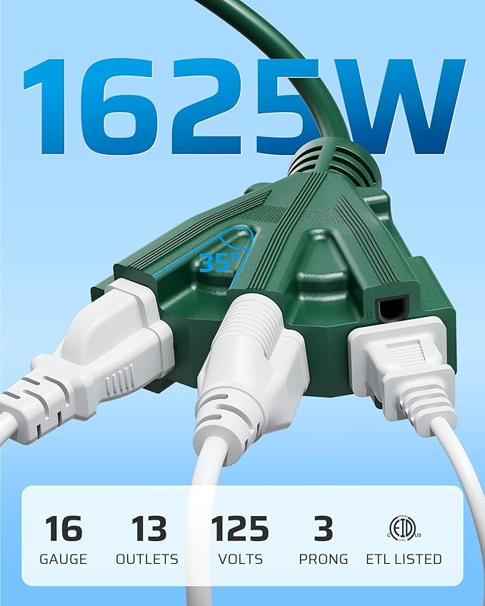 DEWENWILS 6FT Extension Cord, Green Extension Cord 13A/1625W, Weatherproof 16/3 SJTW Power Cable with Multiple Outlet, Decor Landscaping String Lights, ETL Listed, 2 Pack