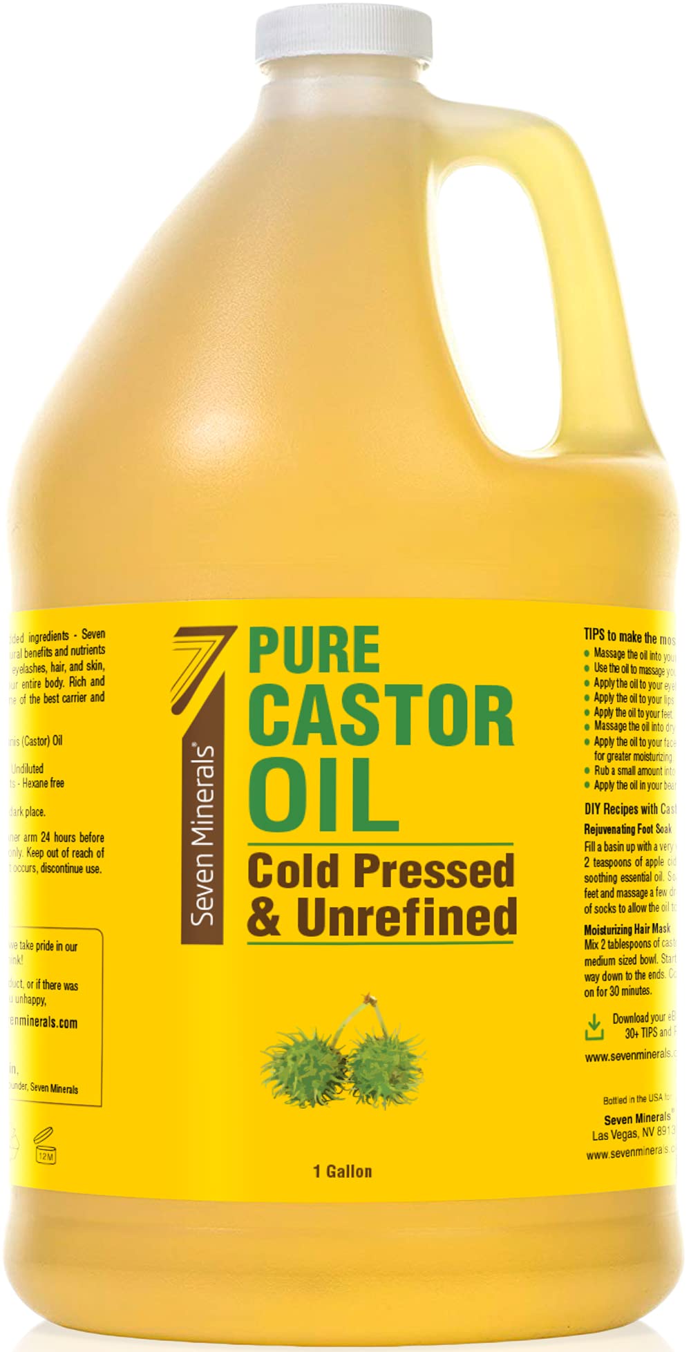 Unrefined Hexane-Free Castor Oil, 128 Fl Oz - For Hair Growth, Thicker Lashes & Brows, Dry Skin, Joint Pain