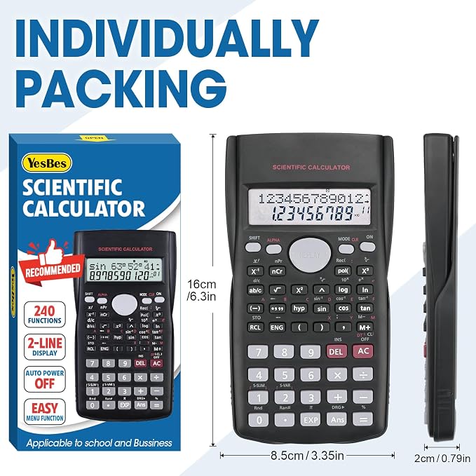 5 Pack Scientific Calculators, 2-Line Large Screen Display 240 Functions
