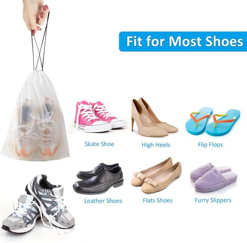 COIDEA Waterproof Travel Drawstring Shoe Bags - 5 Clear Packing Essentials for Men & Women, 15.7 x 11.8 Inches