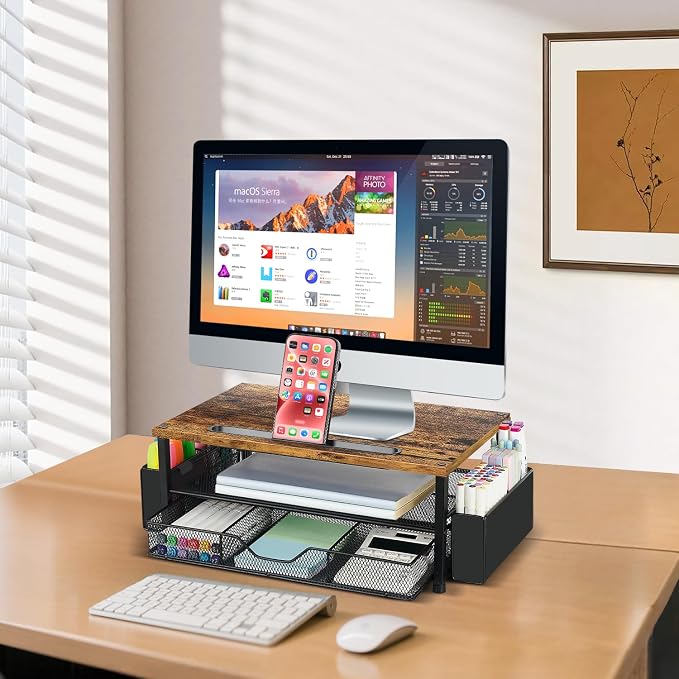 AUPSEN Wood Desk Organizers and Accessories, 2-Tier Computer Monitor Stand Riser