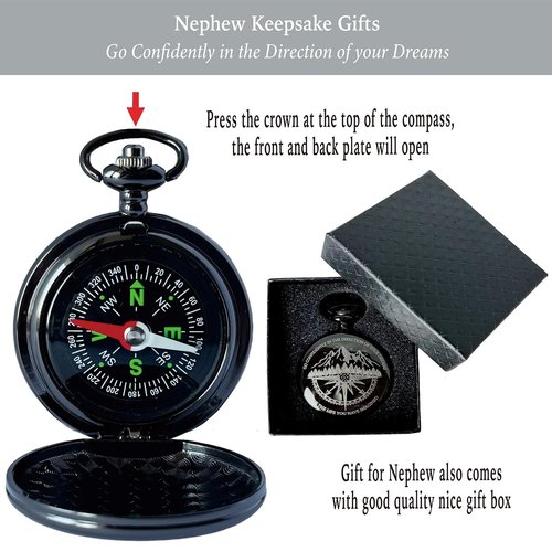 Gifts for Nephew from Aunt, Go Confidently Pocket Compass Engraved Black, to My Nephew Pocket Token, Inspirational Keepsake Gifts Ideas for Nephew Birthday Graduation Christmas