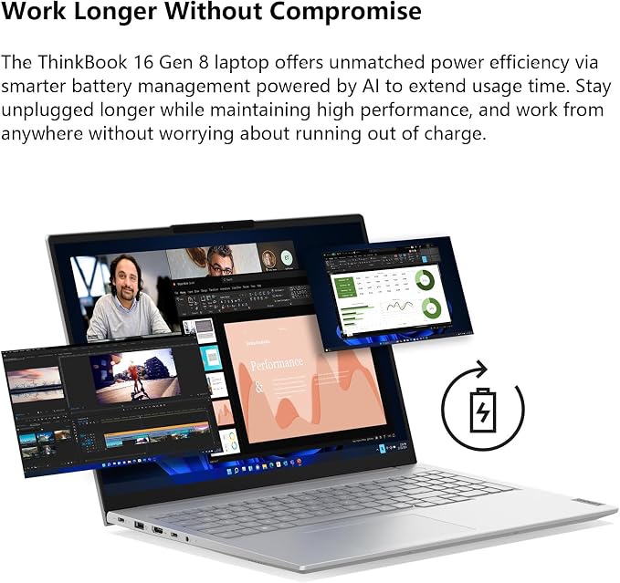 Lenovo ThinkBook 16 Gen 8 Laptop, Intel Core Ultra 7, 32GB DDR5, 1TB SSD | 16" laptop, fingerprint security, Win 11 Pro, DDR5 memory, SSD storage, ideal for business professionals