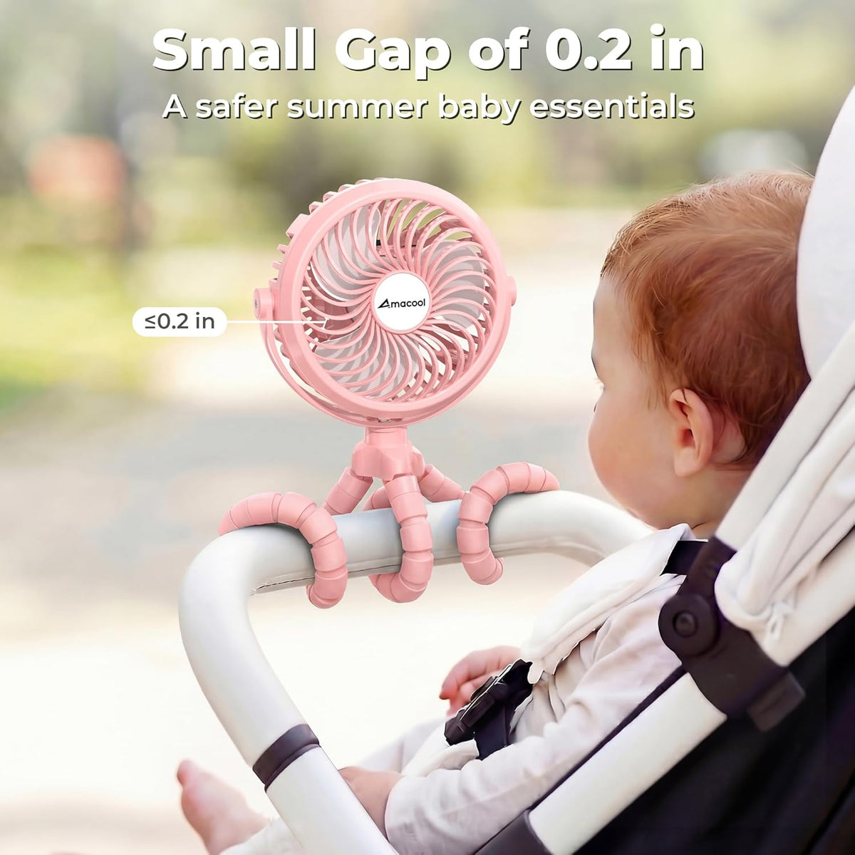 AMACOOL Battery Operated Stroller Fan, Baby Travel Essentials for Beach Disney, Newborn Boy & Girl Showers Gifts Registry Search, Flexible Tripod Clip On Fan for Car Seat Wagon Crib Bike Treadmill