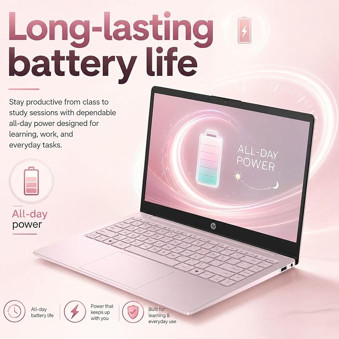 HP 14" Laptop 2026 Edition, Intel Processor, 8GB RAM, 256GB SSD | Copilot AI, Long Battery Life, Lightweight 3.11 lbs, Microsoft 365 included, Windows 11 for Students & Office