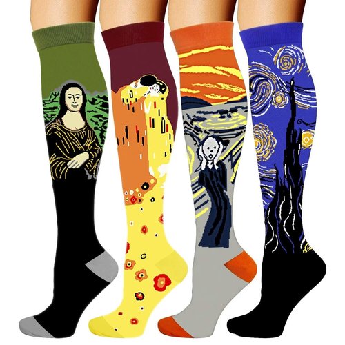 Double Couple 4 Pairs Compression Socks for Men and Women 20-30mmhg knee high Compression Stockings for Sports Running Flying
