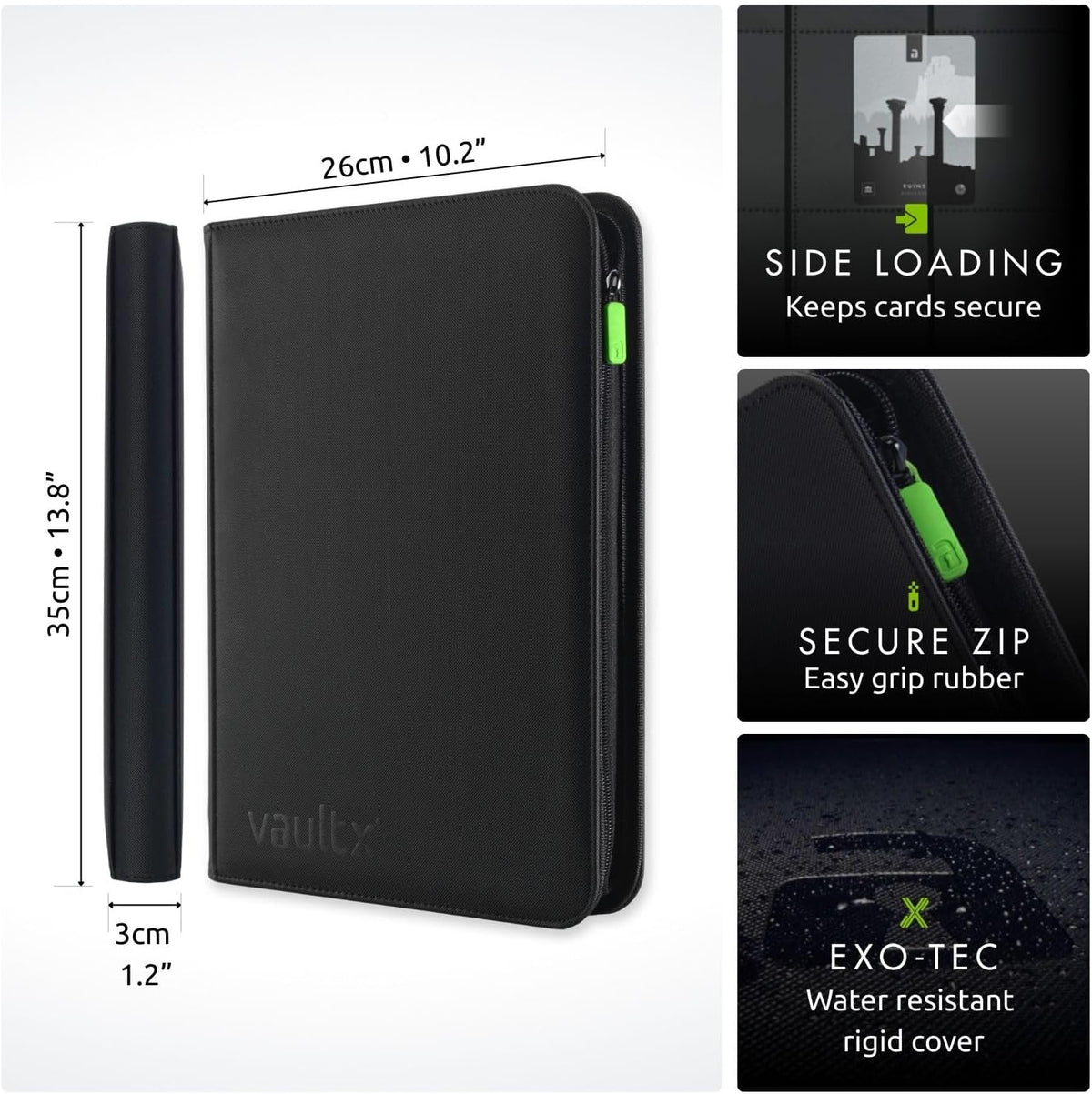 Vault X 9 Pocket Trading Card Zip Binder - Premium Exo-Tec Material, Holds 360 Cards | Black