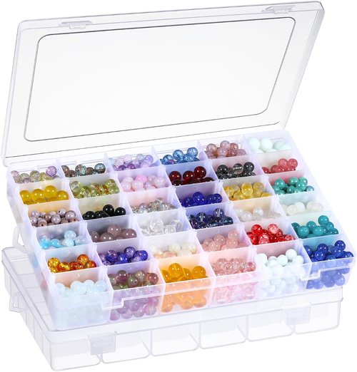 Clear Plastic Organizer Box by [Brand Name] - 36 Grids with Adjustable Dividers for Crafts, Jewelry & Tackle