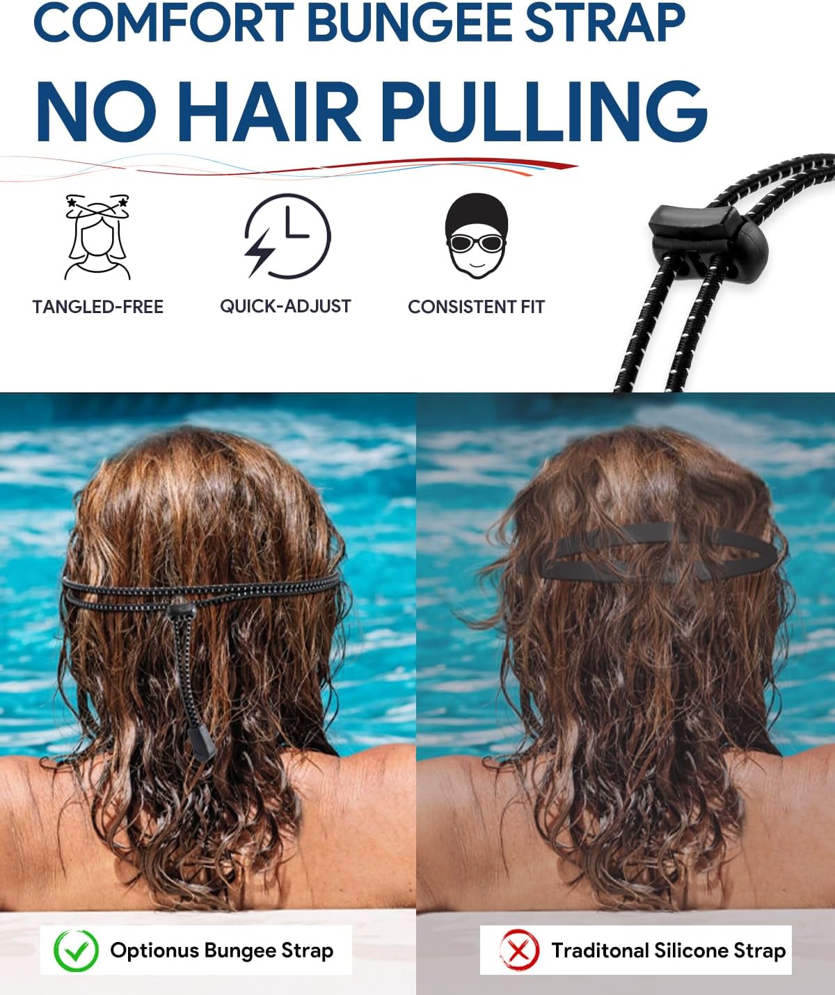 Polarized Swim Goggles by [Brand Name] - Anti-Fog, No Hair Pulling Bungee Strap for Adults