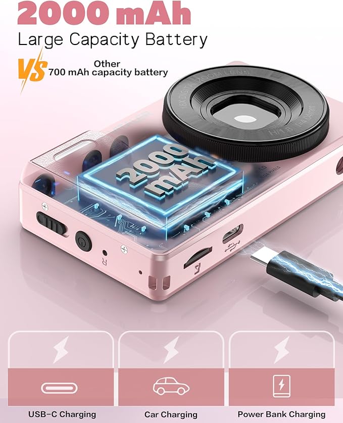 Digital Camera with Front Rear Lens, Autofocus 64MP 4K Camera