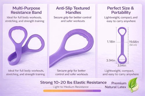 Figure 8 Resistance Band - Versatile Elastic Workout Band for Arms, Legs & Core - Portable Fitness Equipment, Purple