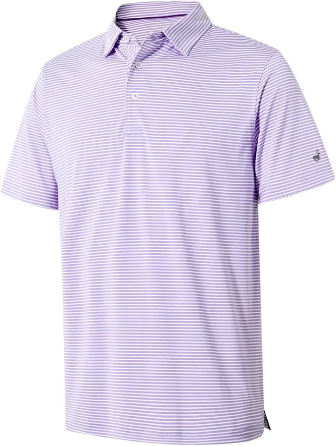 Mens Golf Shirt Moisture Wicking Dry Fit Performance Sport Short Sleeve Striped Golf Polo Shirts for Men